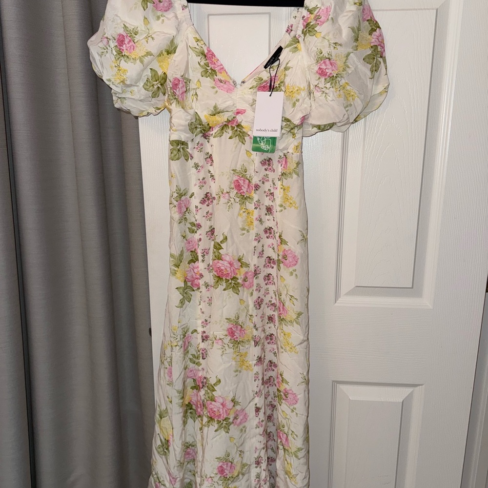 Floral Puff Sleeve Midi Dress